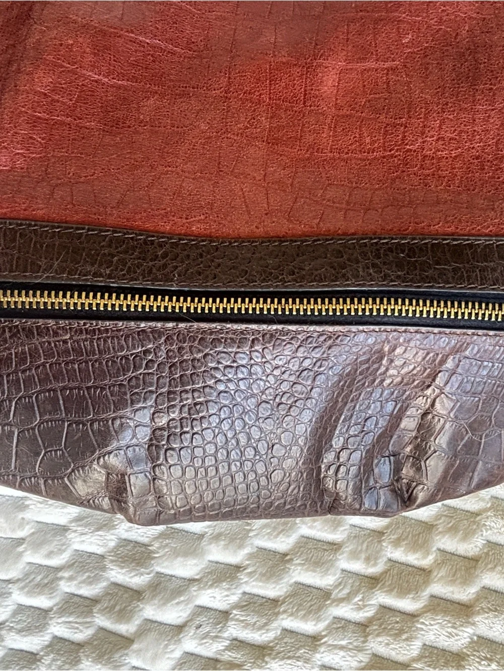 orYANY croc, embossed, leather color block antique gold statement tote